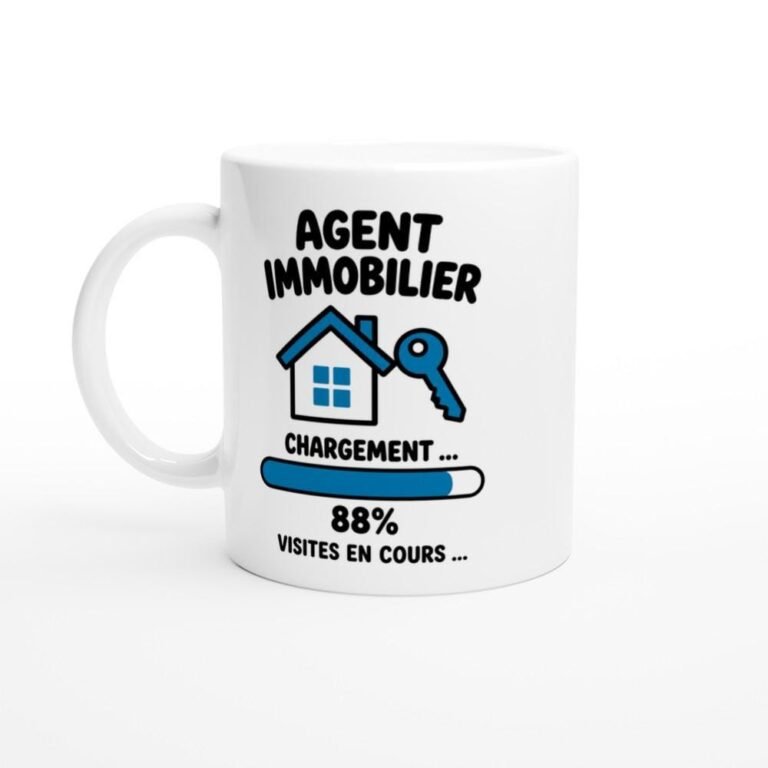 Mug Agent Immobilier Chargement 88% Visites en Cours - Idée Cadeau