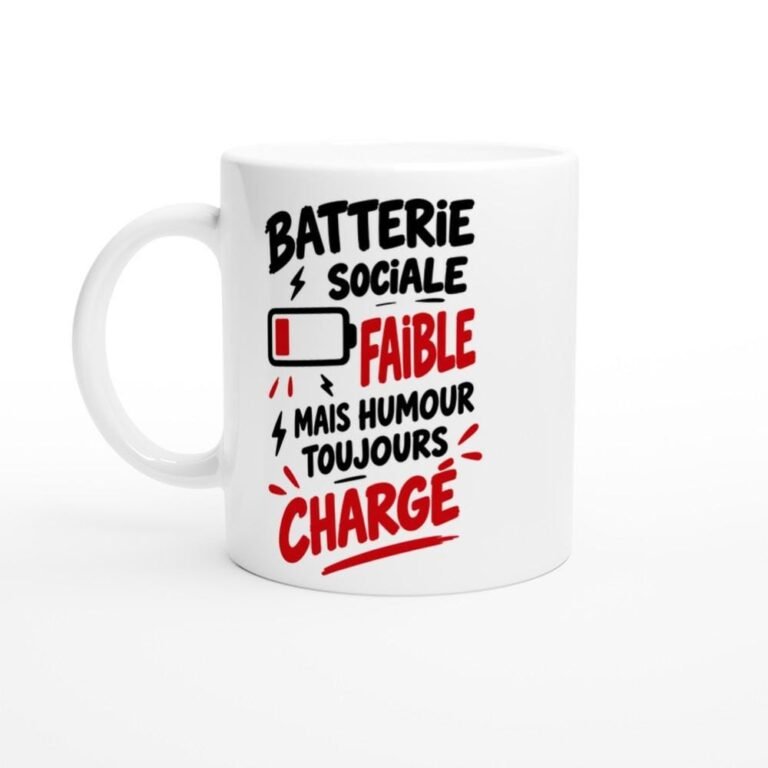 Mug Batterie Sociale Faible Mais Humour Toujours Chargé - Idée Cadeau