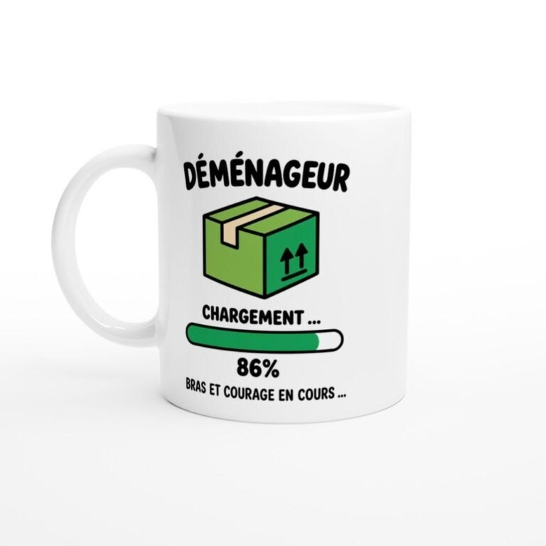 Mug Déménageur Chargement 86% Bras et Courage en Cours - Idée Cadeau