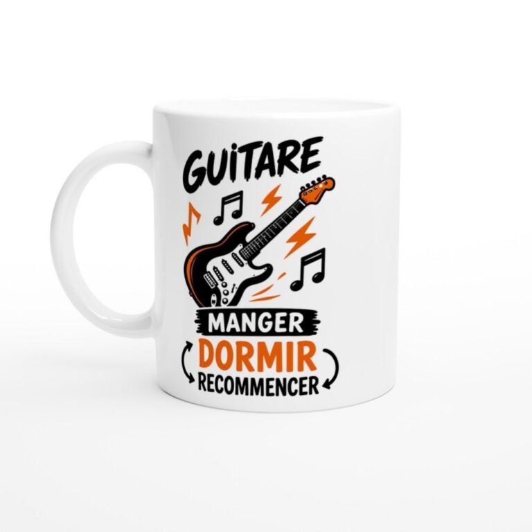 Mug Guitare Manger Dormir Recommencer - Idée Cadeau