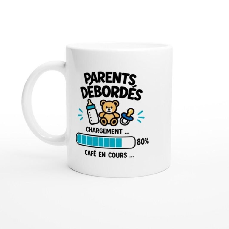 Mug Parents Débordés Chargement 80% Café en Cours - Idée Cadeau Humour Parents