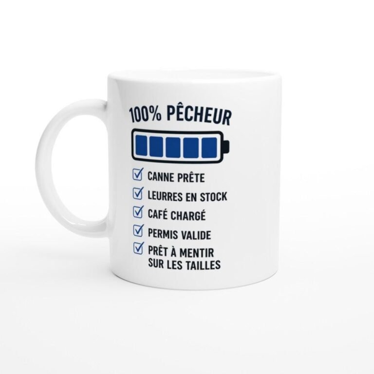Mug Pêcheur 100 % Pêcheur Canne Prête Leurres En Stock Café Chargé