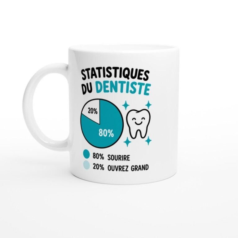 Mug Statistiques du Dentiste 80 Pour Cent Sourire 20 Pour Cent Ouvrez Grand - Idée Cadeau